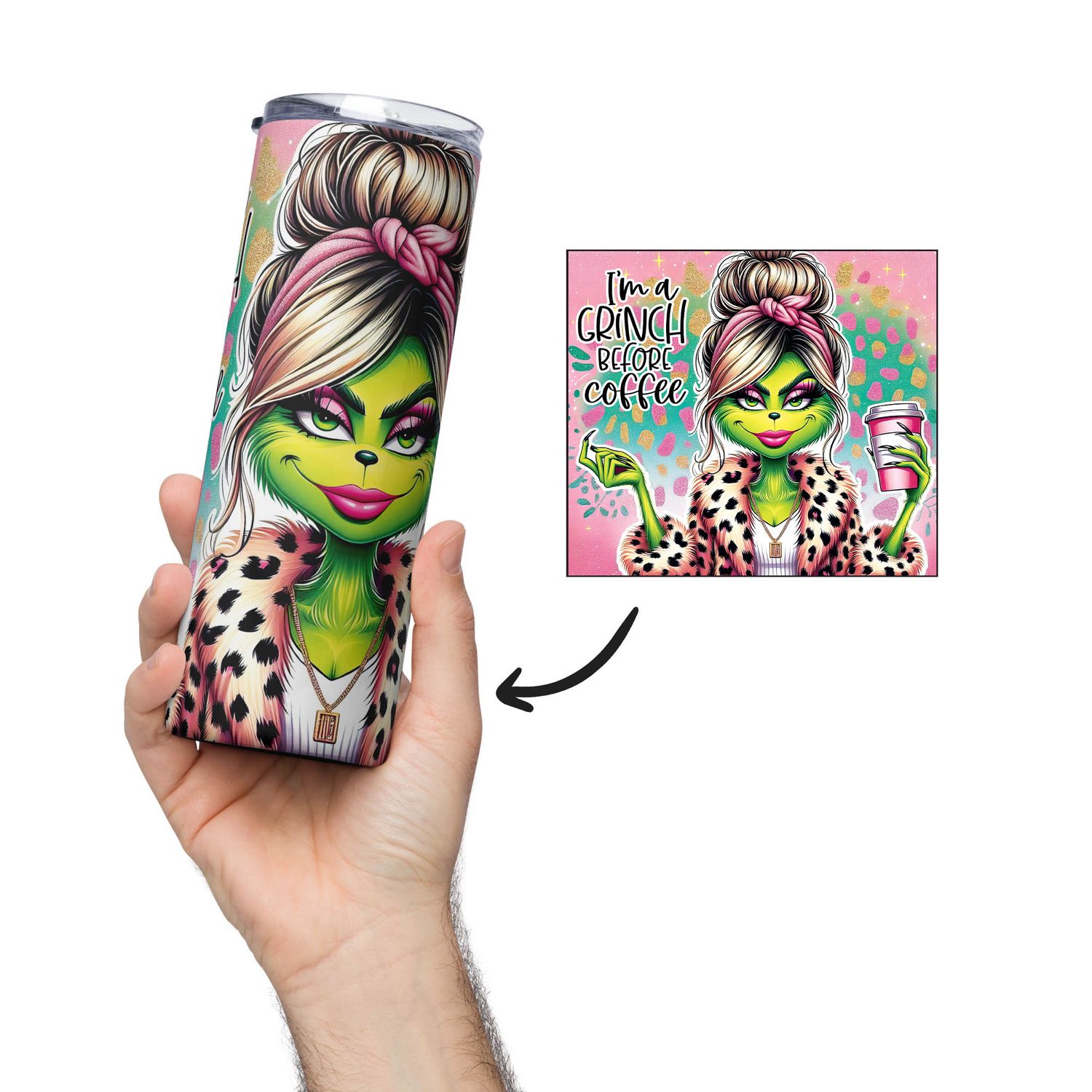 &quot;I&#39;M A GRINCH BEFORE COFFEE&quot; stainless steel cup - tumbler