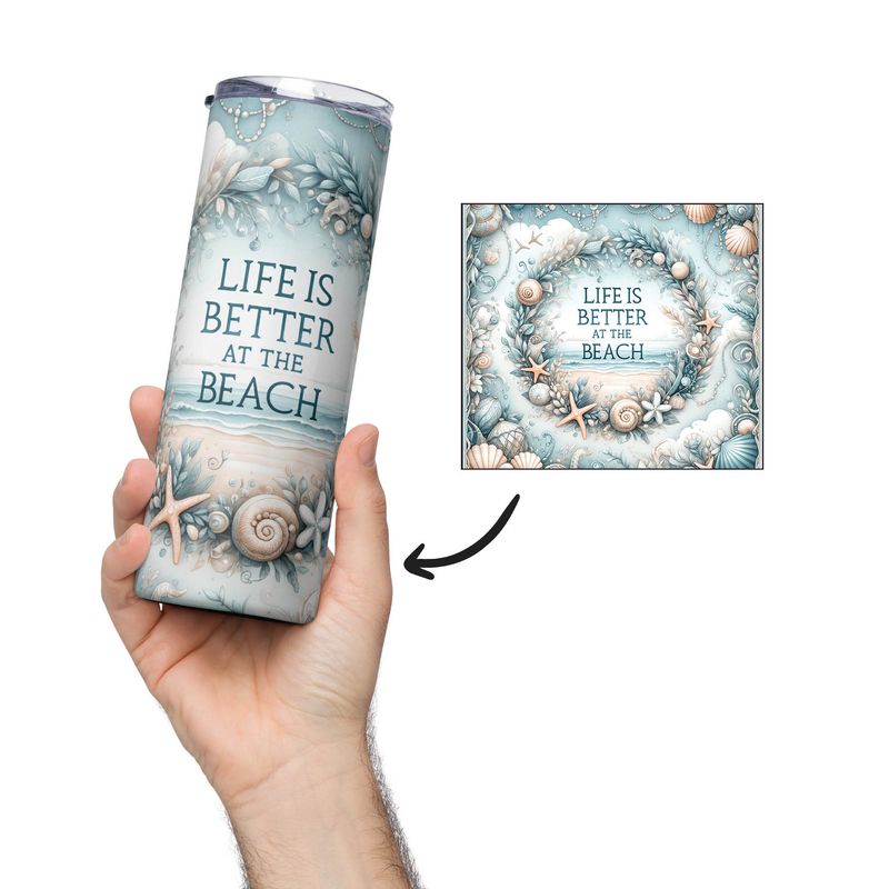 &quot;LIFE IS BETTER AT THE BEACH&quot; stainless steel cup - tumbler