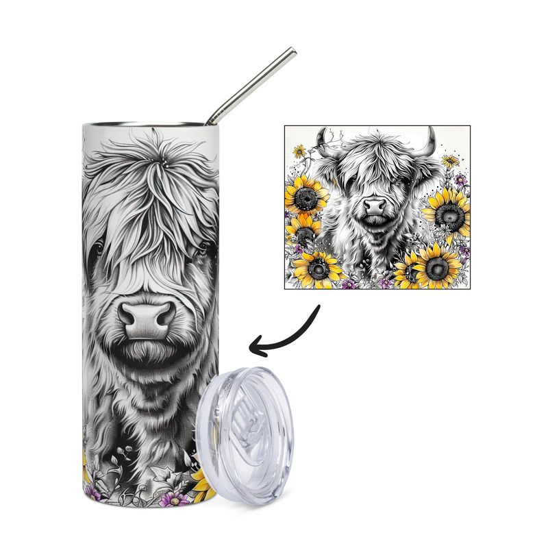 Highland Cow &amp; Sunflowers Stainless Steel Mug - Tumbler