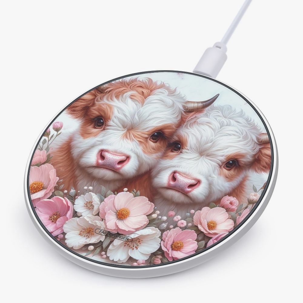 Mobile Phone Charger 10W Fast Wireless Power Mat Highland Cow - Flowers