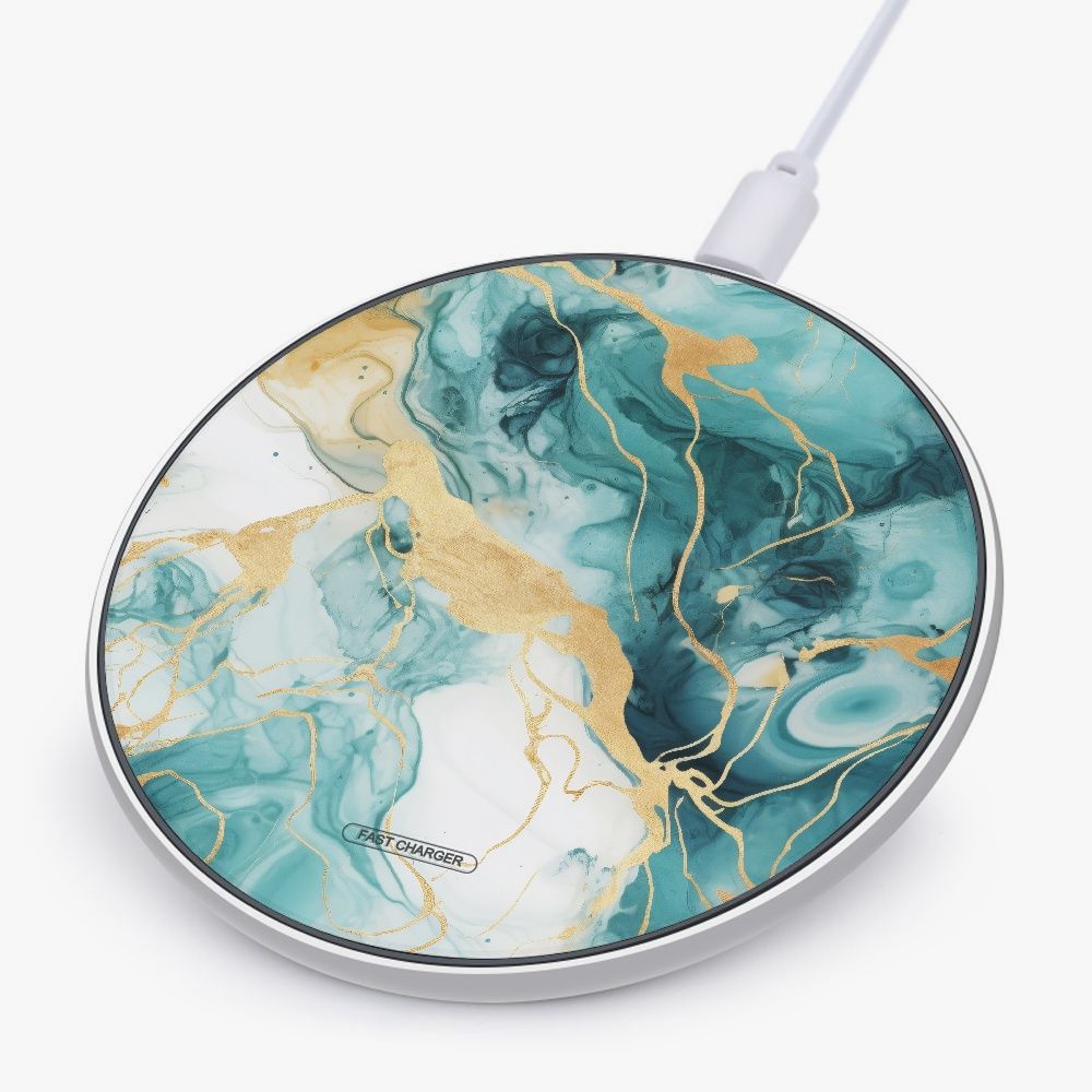 Mobile phone charger 10W Fast Wireless Power Mat Marble - Gold/Turquoise
