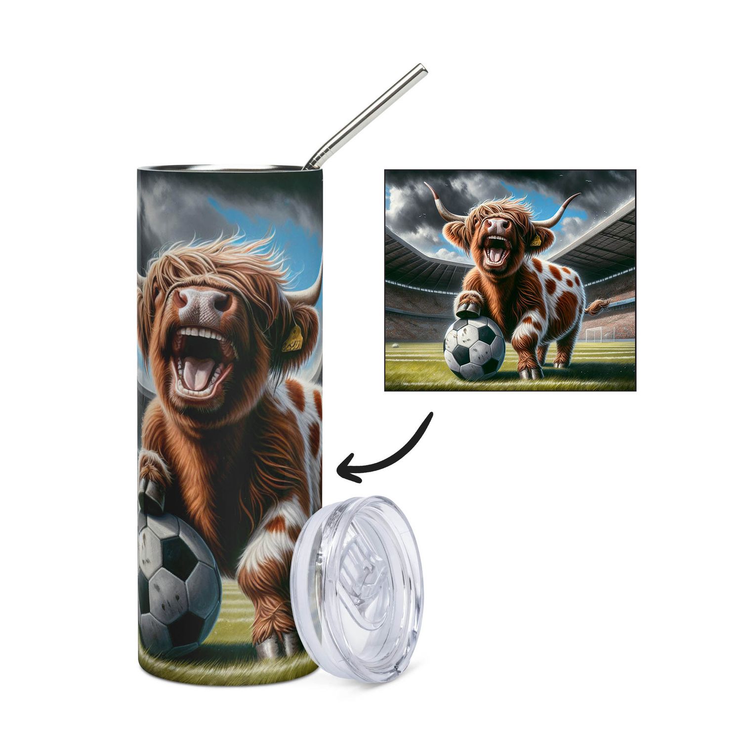 Highland Cow - Football Stainless Steel Mug - Tumbler