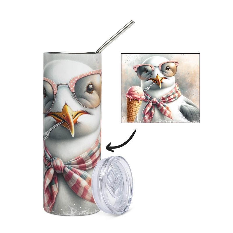 Seagull eating an ice cream stainless steel cup - tumbler