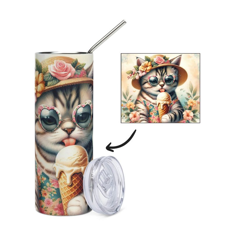 Cat eating an ice cream stainless steel cup - tumbler