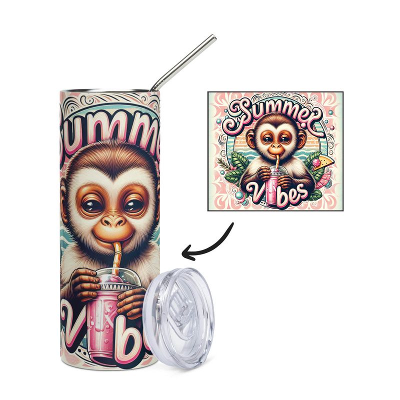 &quot;SUMMER VIBES&quot; monkey stainless steel cup - tumbler