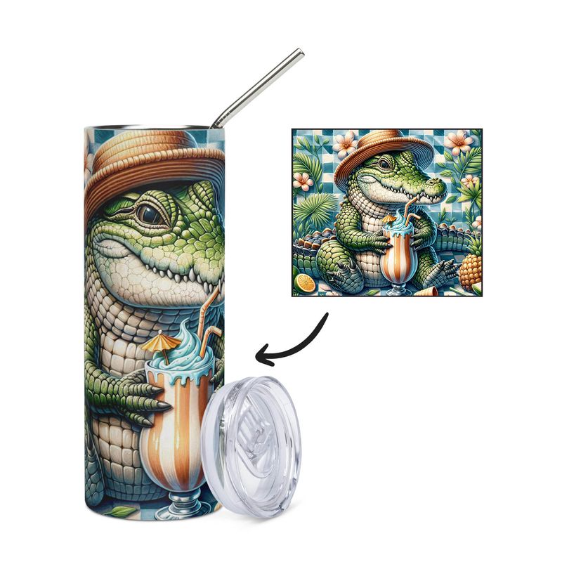Crocodile with shake stainless steel cup - tumbler