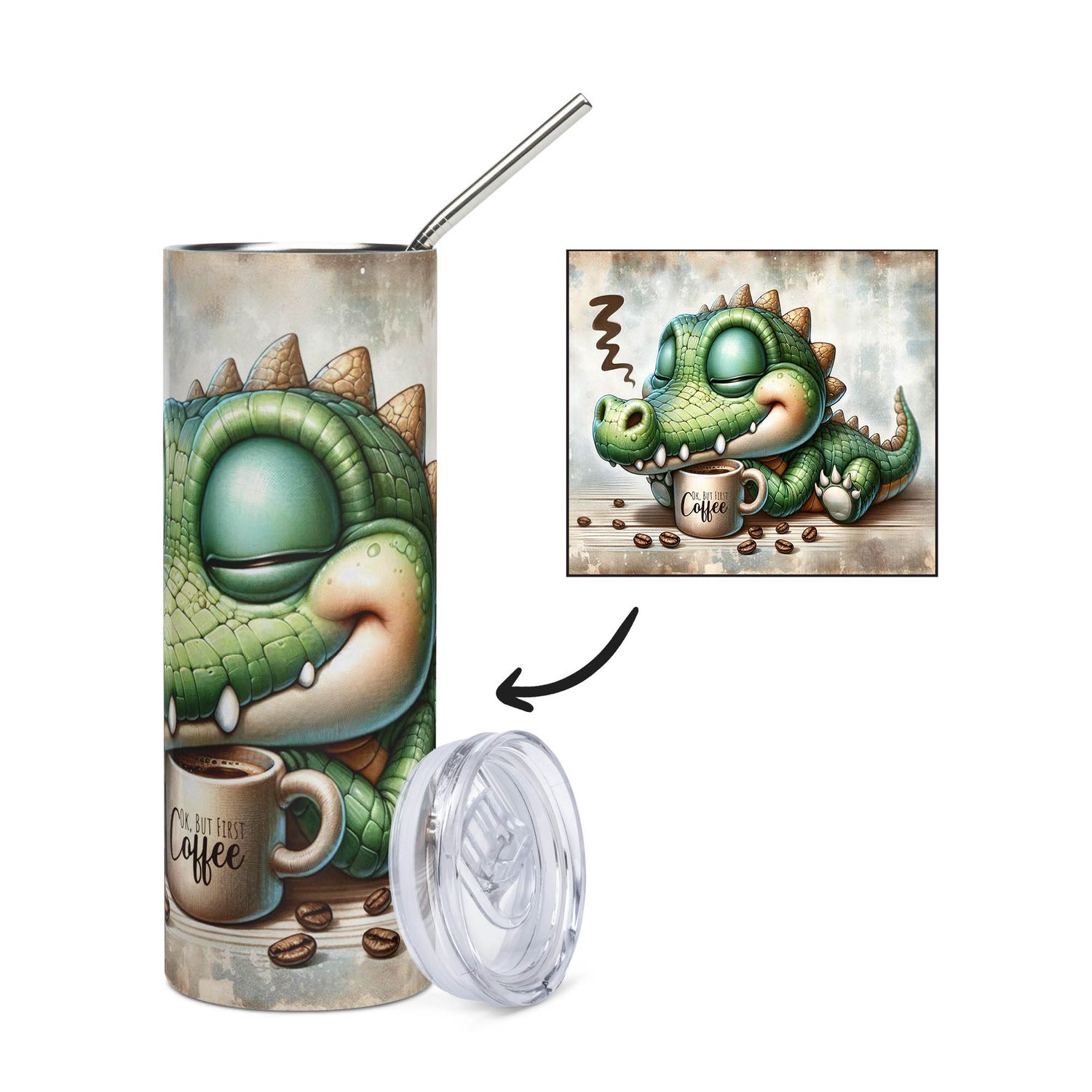 &quot;OK, BUT FIRST COFFEE&quot; Crocodile Stainless Steel Mug - Tumbler
