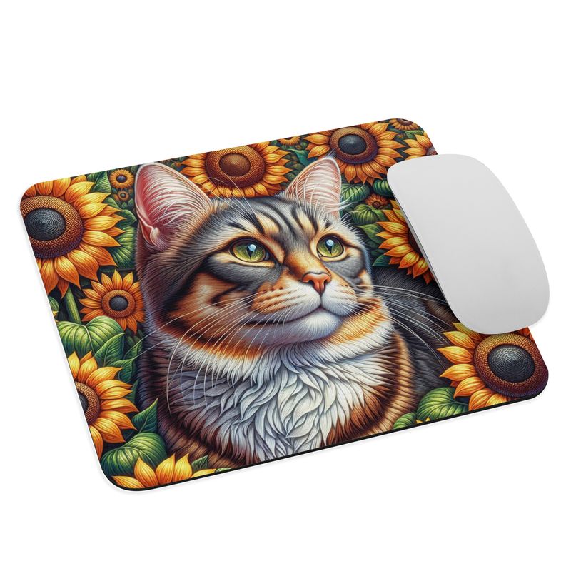 Cat - Sunflower Mouse Pad