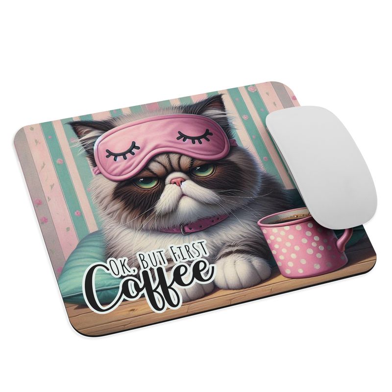 &quot;OK, BUT FIRST COFFEE&quot; Grumpy Cat Mouse Pad