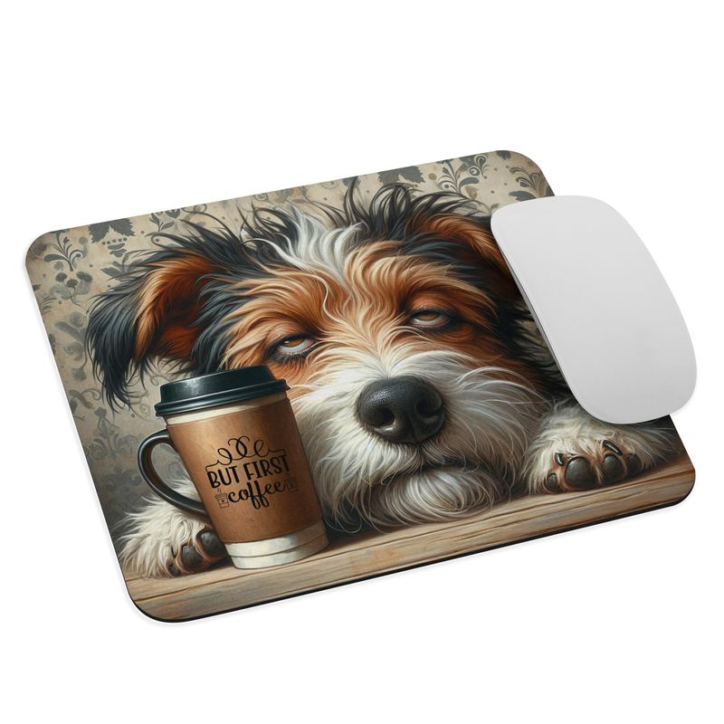 &quot;BUT FIRST COFFEE&quot; sleepy dog ​​mouse pad