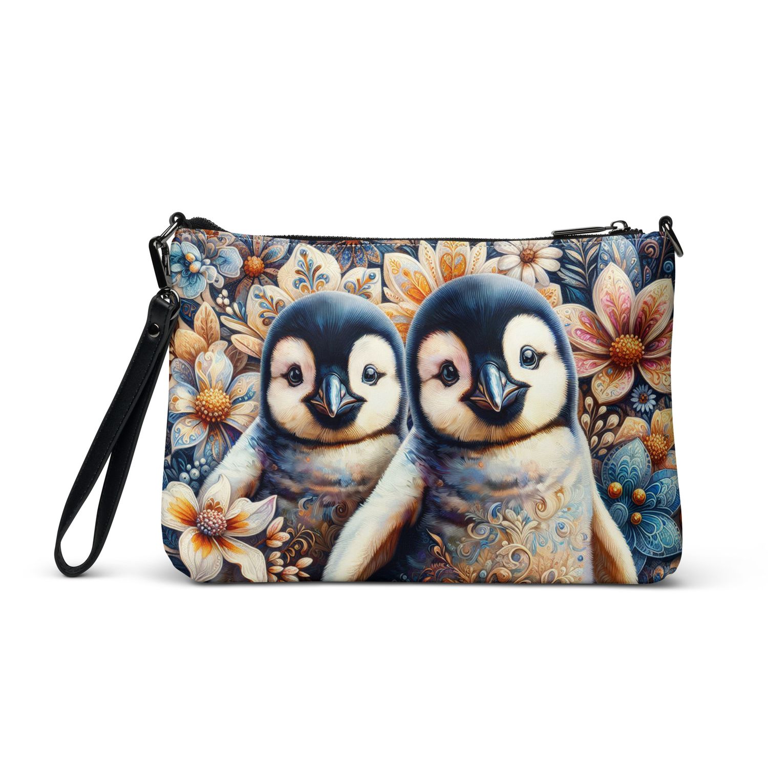 Shoulder bag penguin - flowers