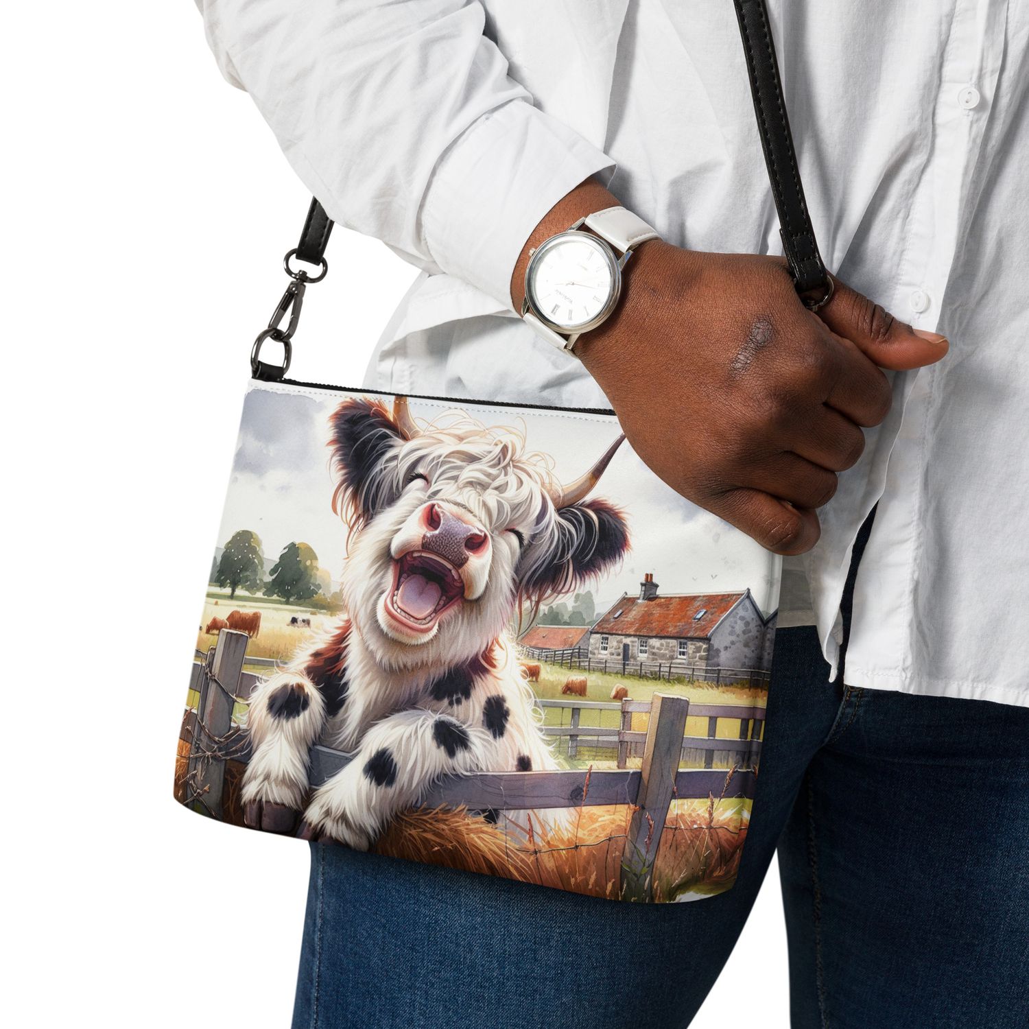 Shoulder bag Highland cow laughs