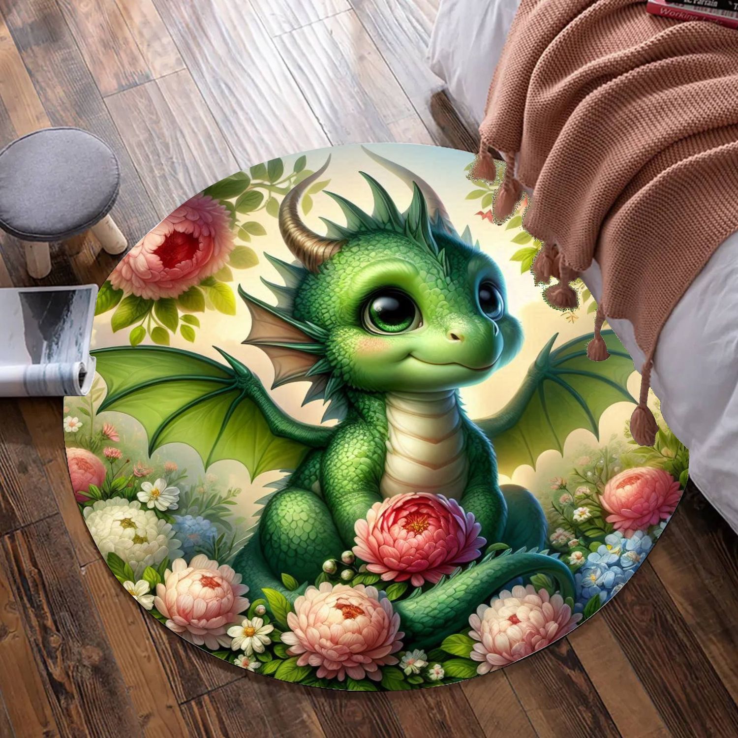 Green dragon round carpet