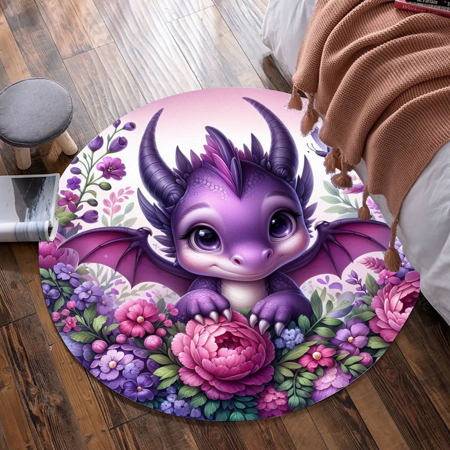 Purple dragon round rug