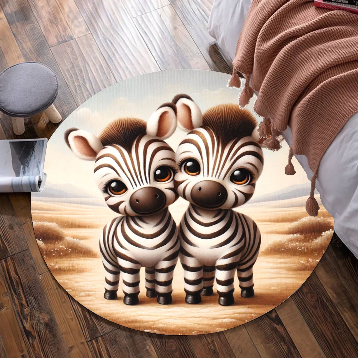 Zebra round rug