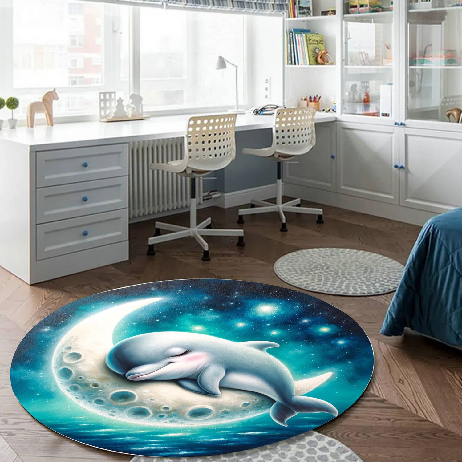 Dolphin - Moon round carpet