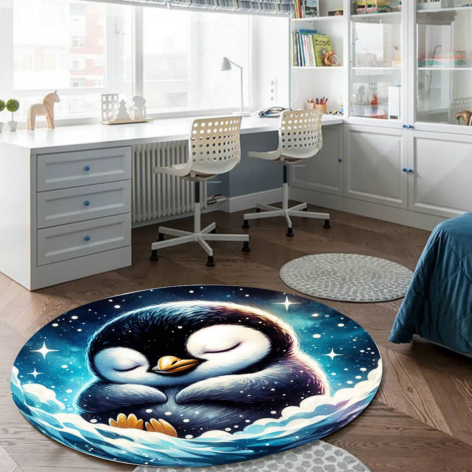 Sleeping Penguin Round Rug