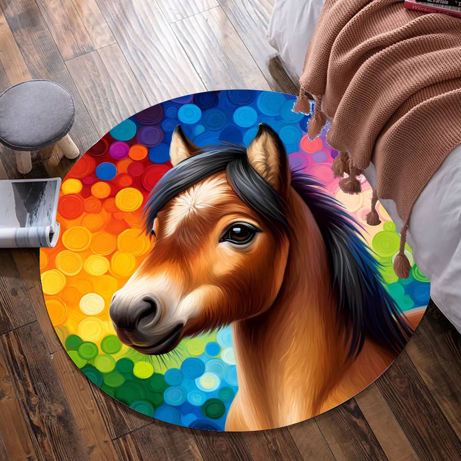 Colorful horse round carpet