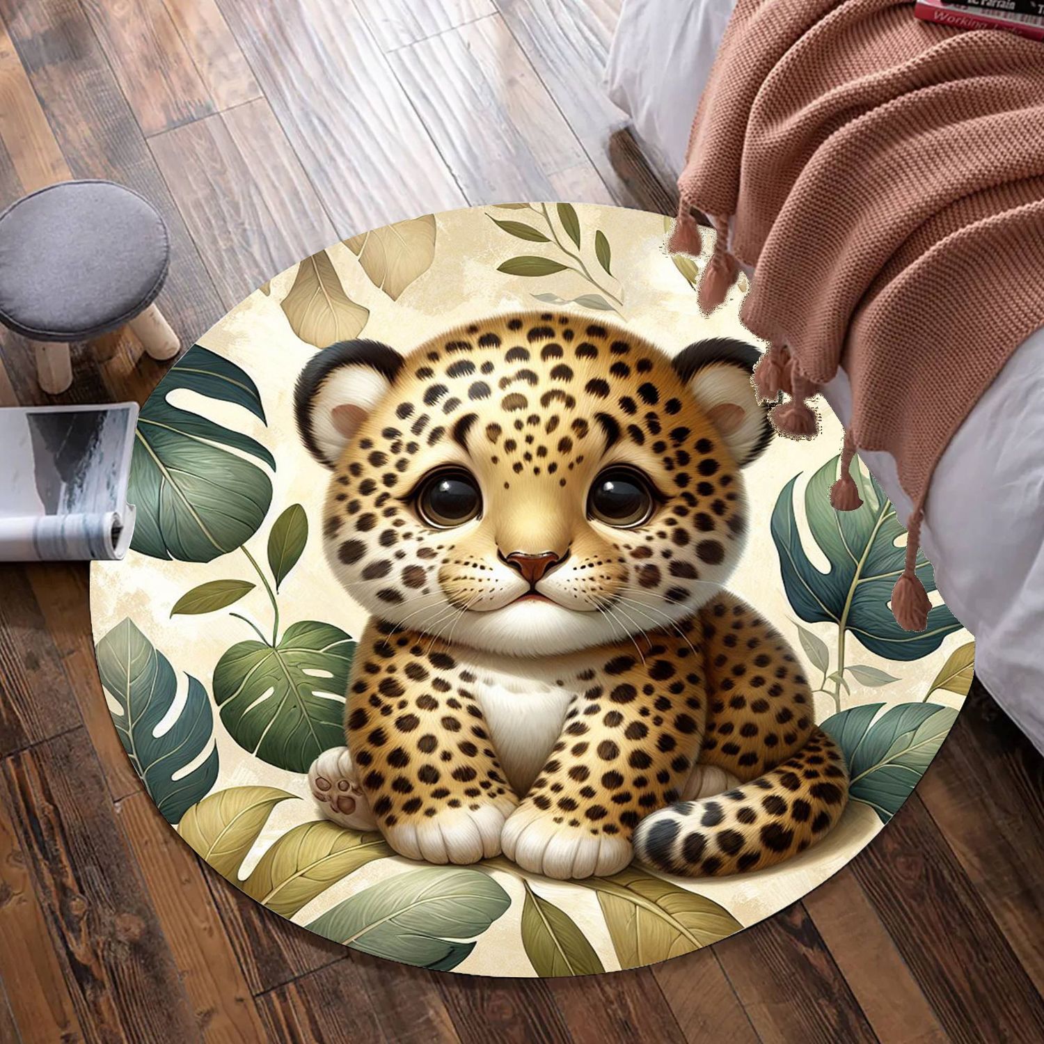 Leopard - Leaves Round Carpet