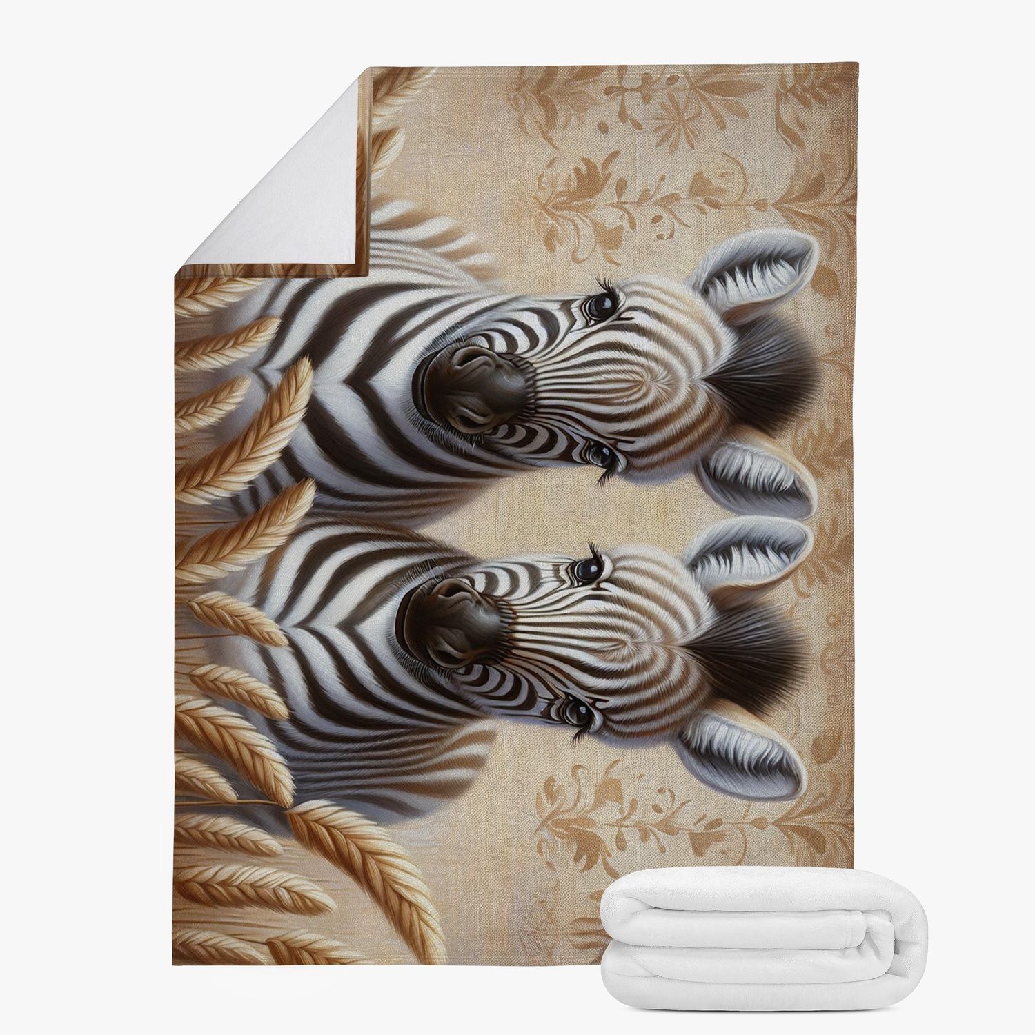Beige cuddly blanket with zebra motif