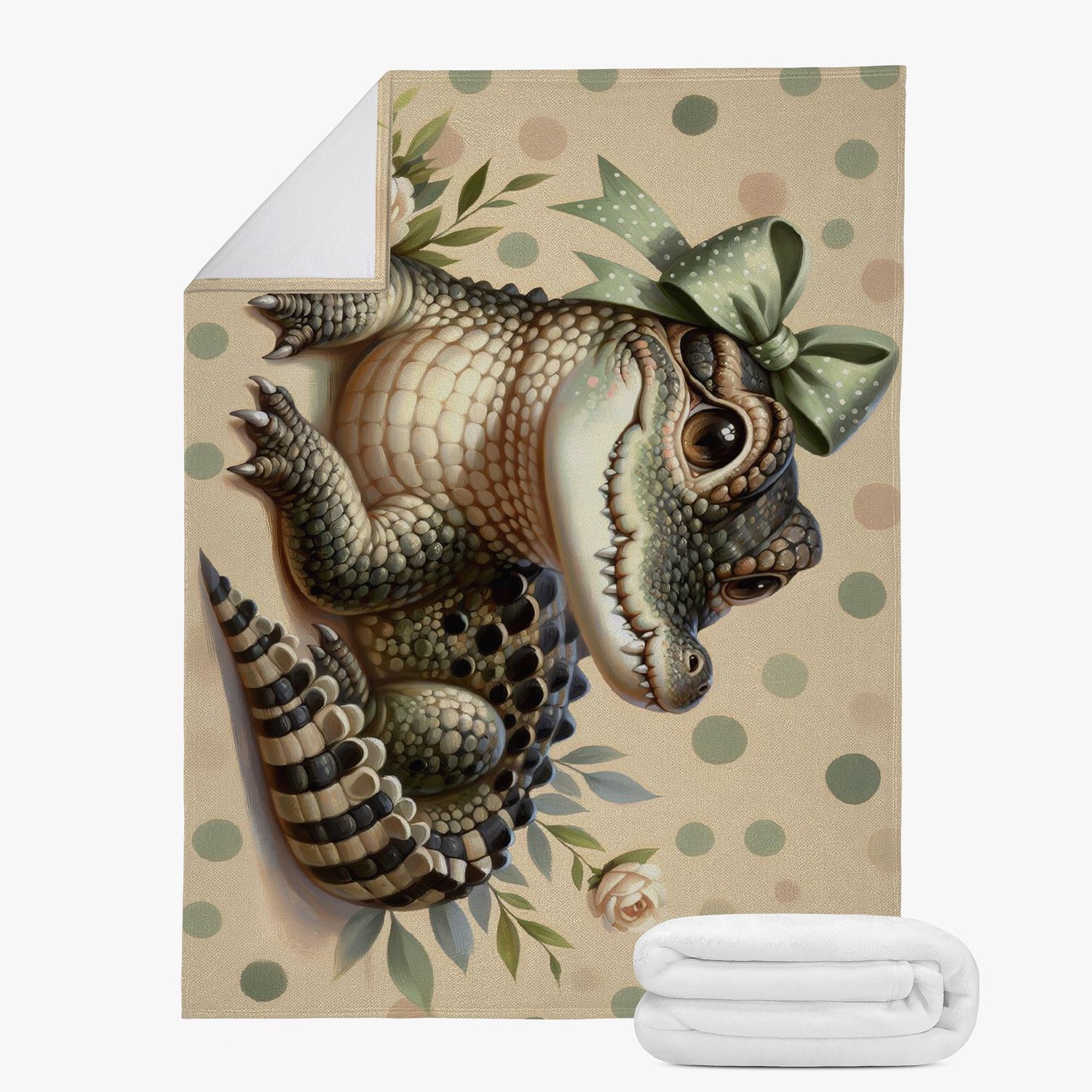Cute cuddly blanket with a crocodile motif