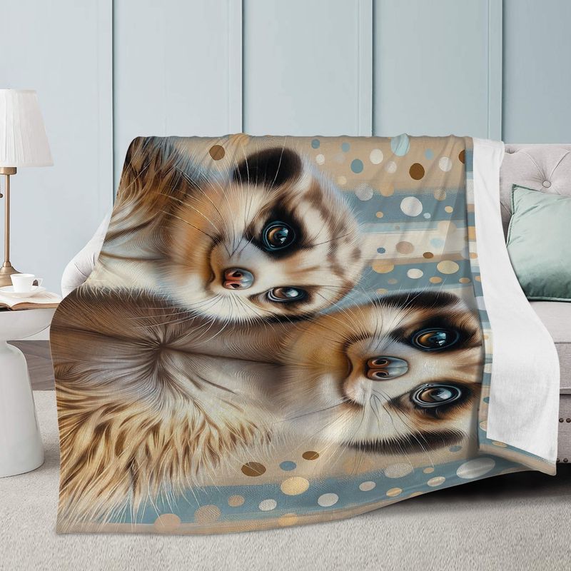 Blue/beige cuddly blanket with meerkat motif