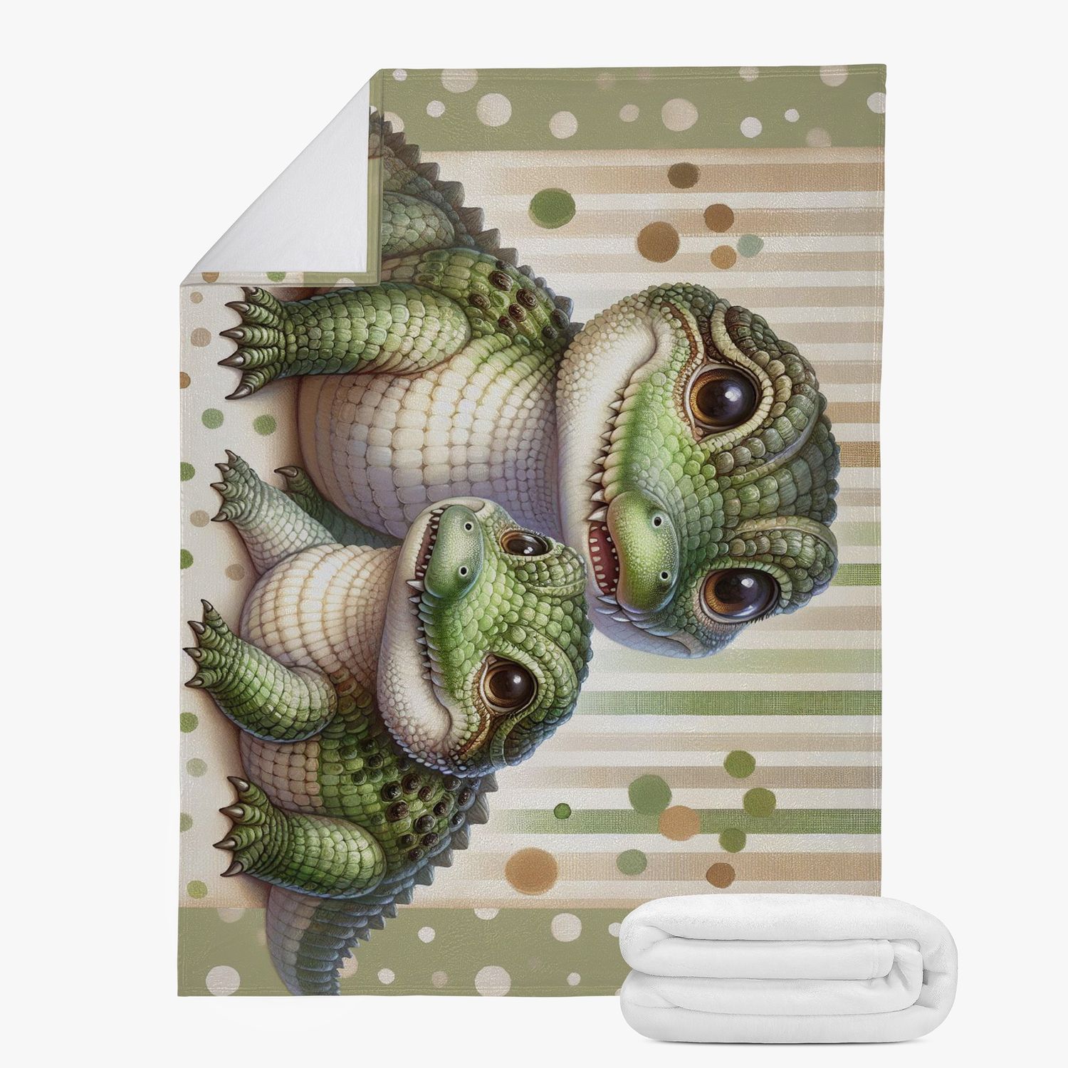 Green/beige cuddly blanket with crocodile motif