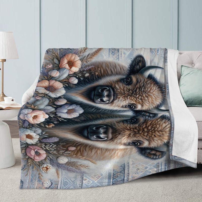 Bohemian style cuddly blanket with bison motif