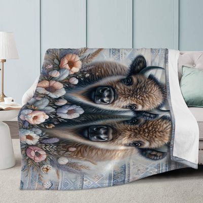 Bohemian style cuddly blanket with bison motif