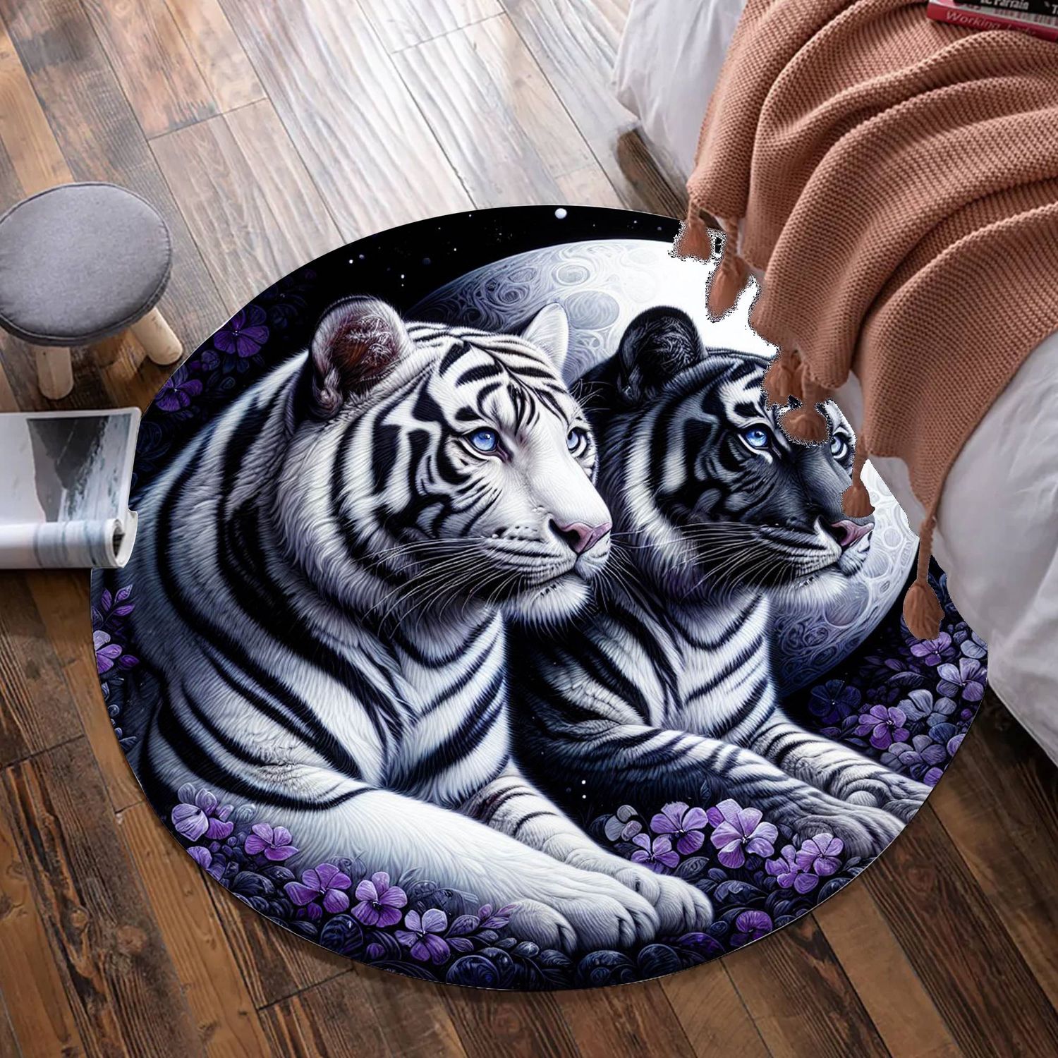 Tiger - Purple/Black Round Rug