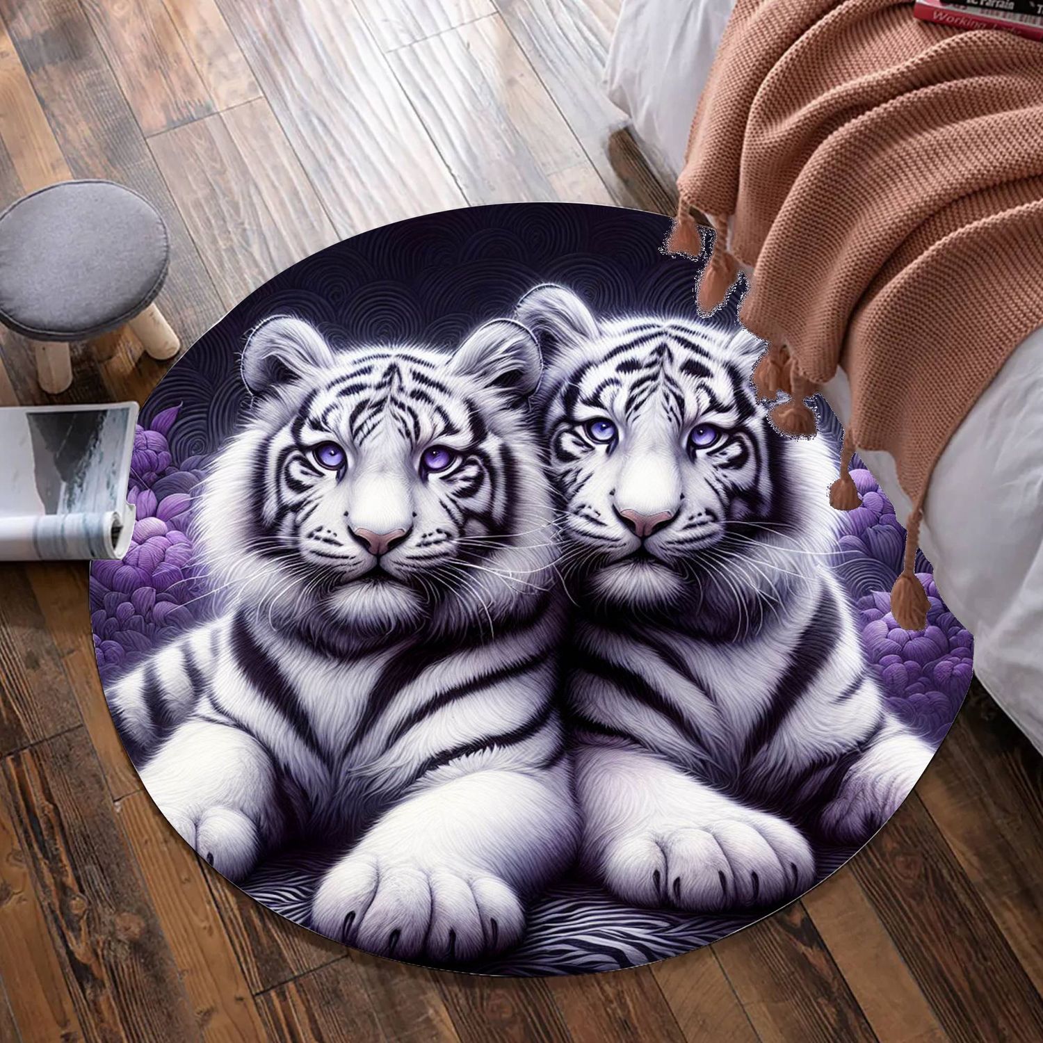 Tiger - Purple Round Carpet