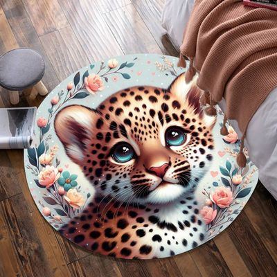 Leopard - Flowers Round Carpet