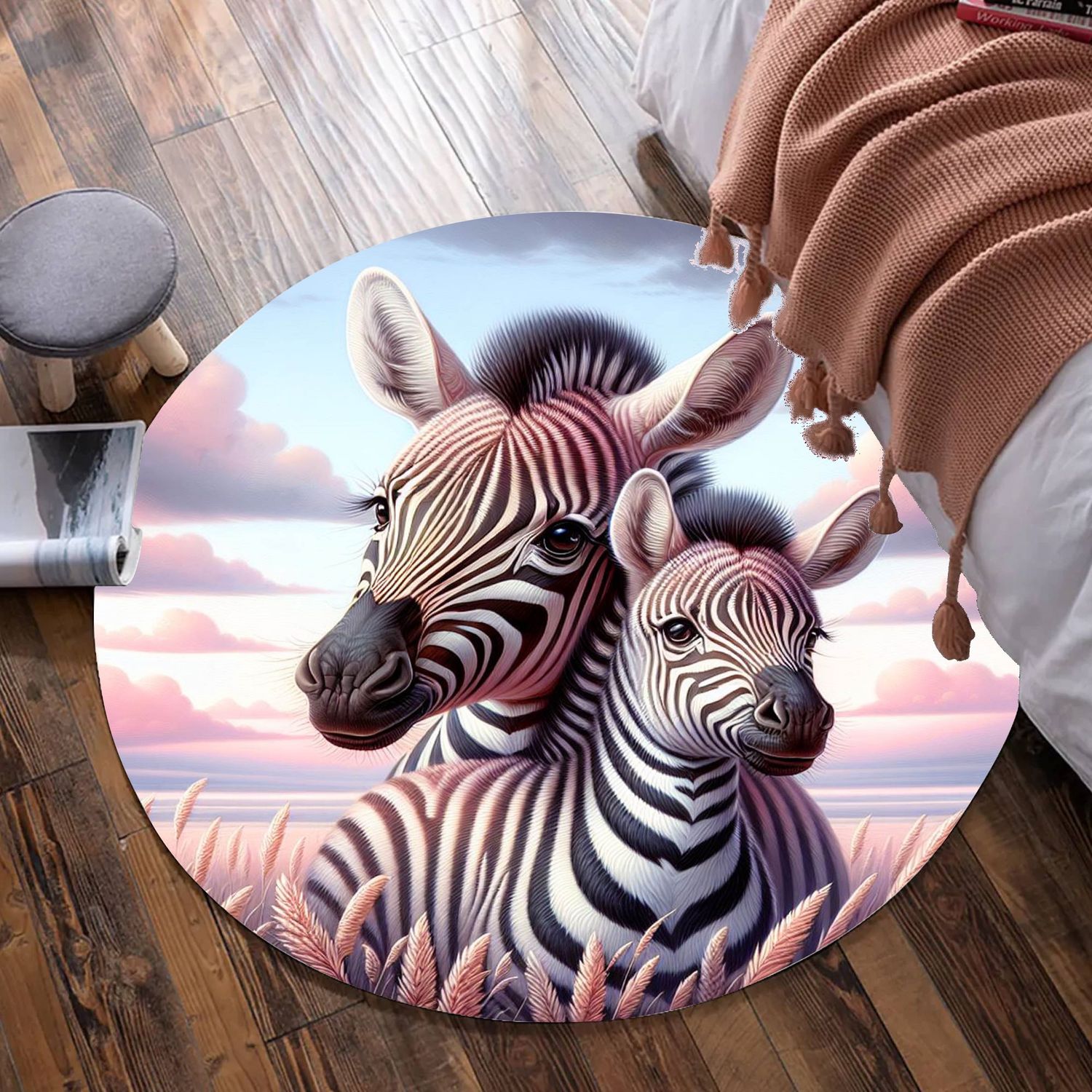 Zebra - Pink/Blue Round Rug