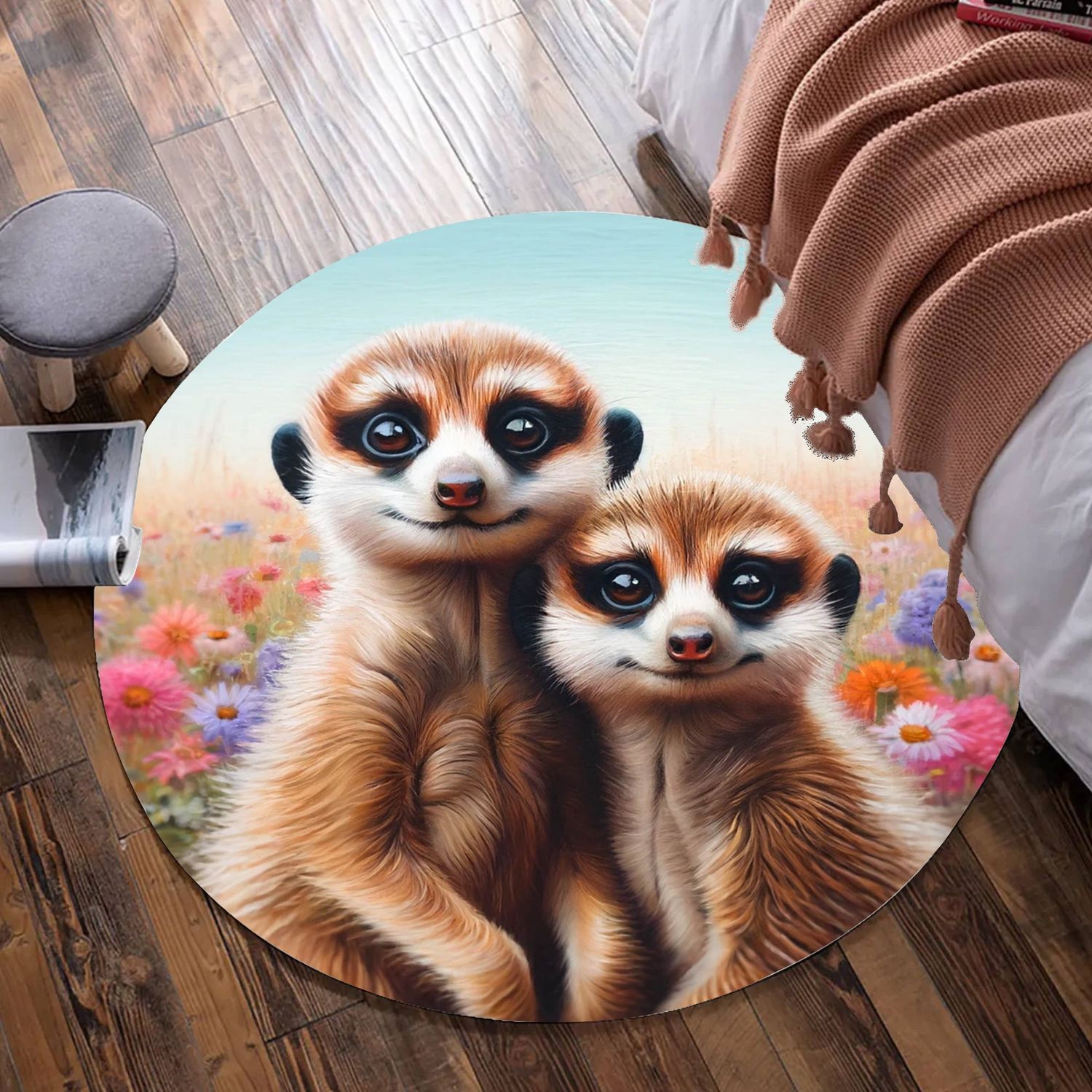 Meerkat - Flowers Round Carpet