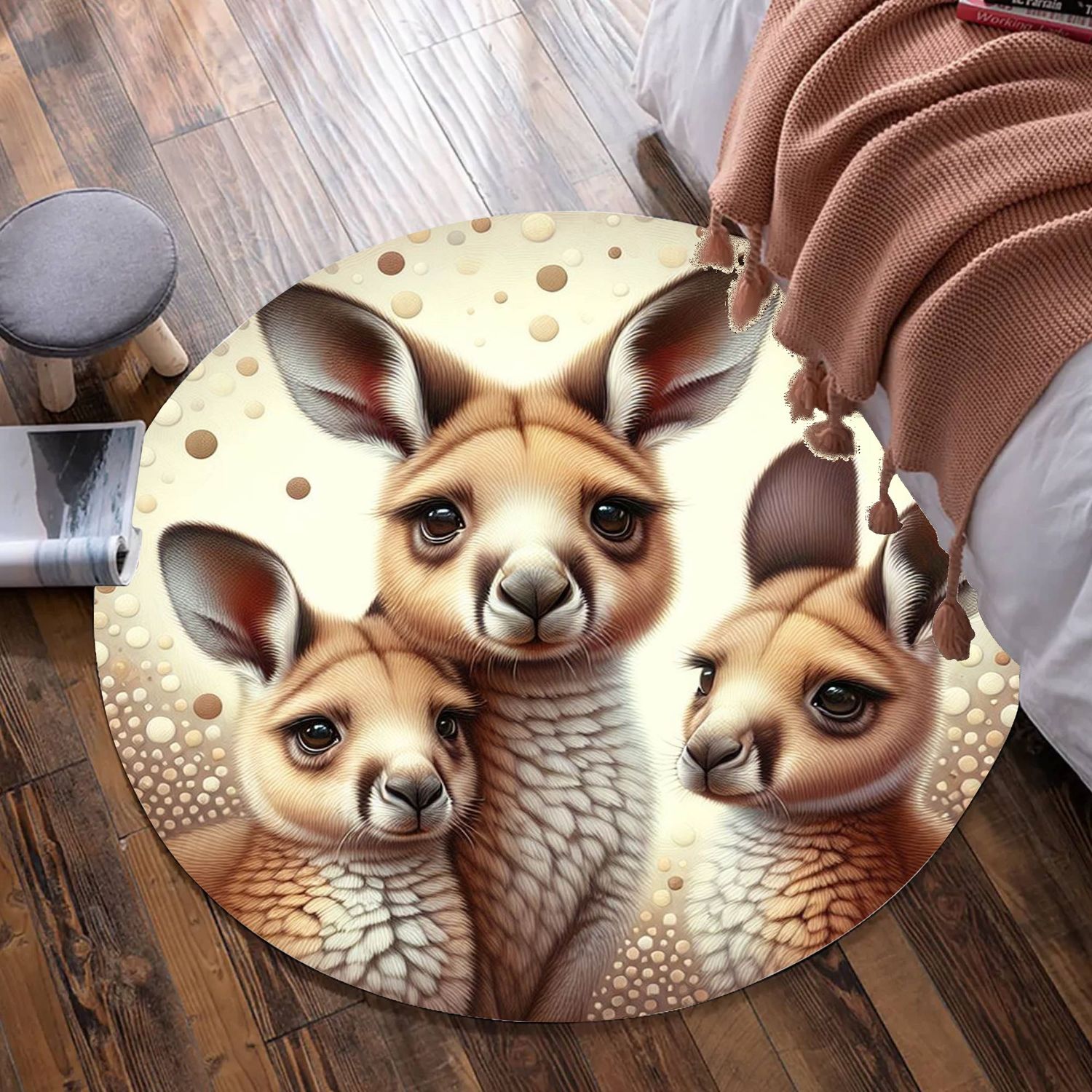 Kangaroo - Beige Dots Round Rug