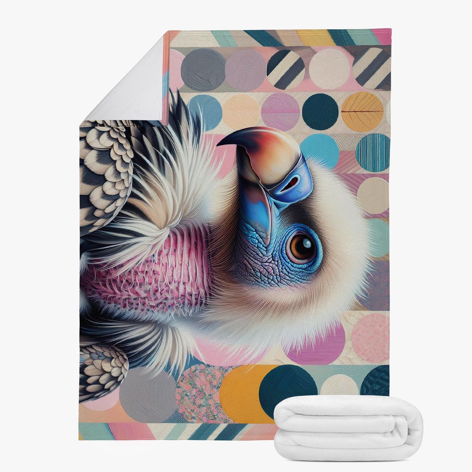 Colorful abstract cuddly blanket with vulture motif