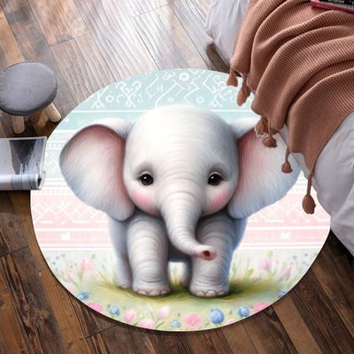 Baby Elephant - Pastel Round Rug