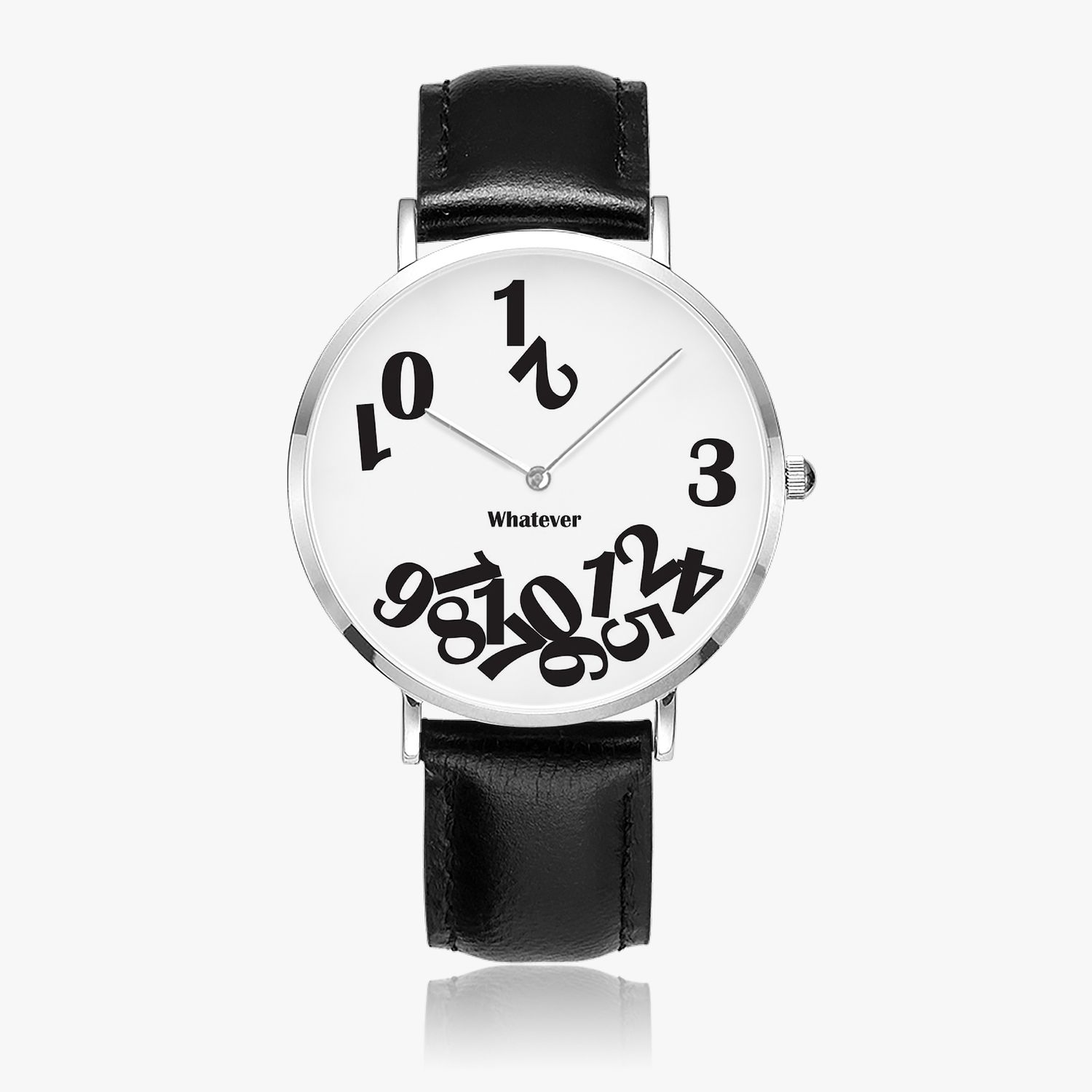&quot;Whatever&quot; leather wristwatch silver