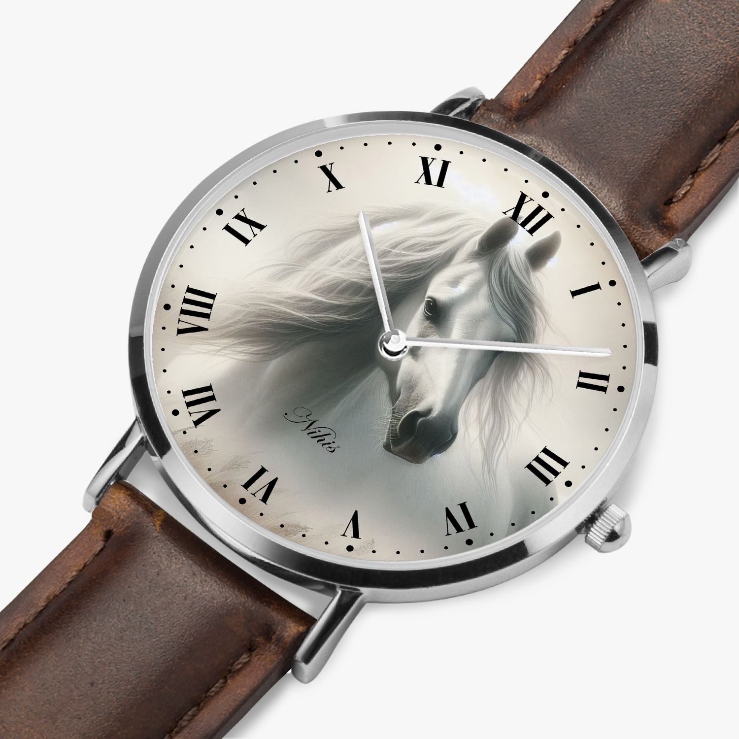 Weißes Pferd Damen Armbanduhr Silber mit Lederband