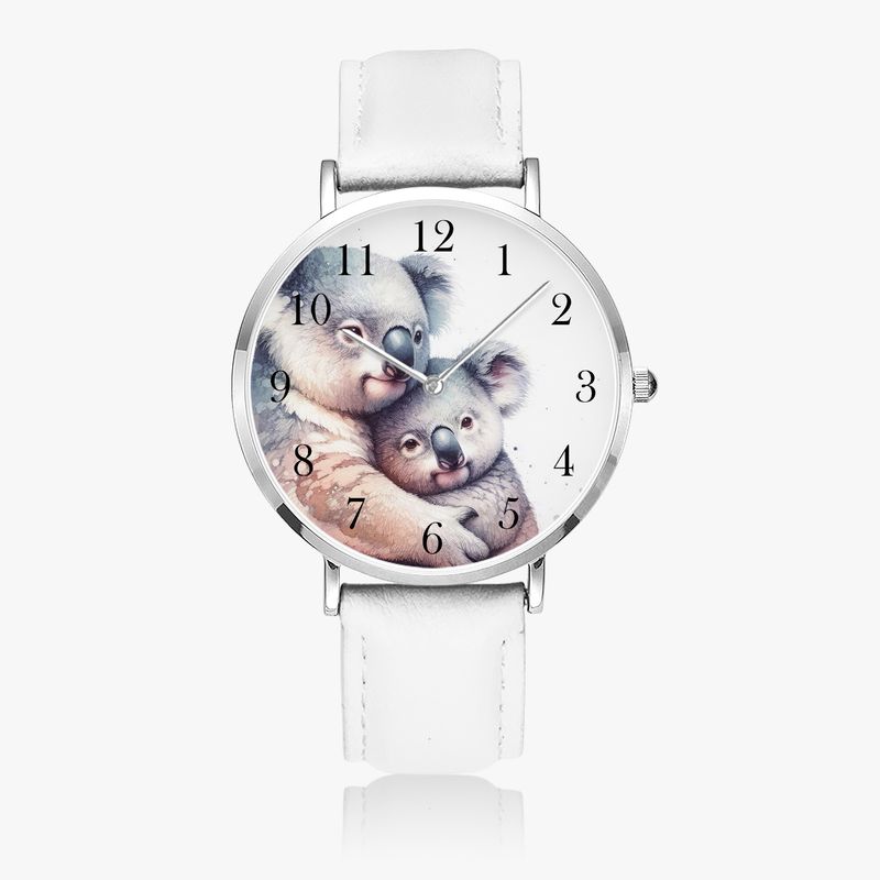 Koala bear leather wristwatch silver