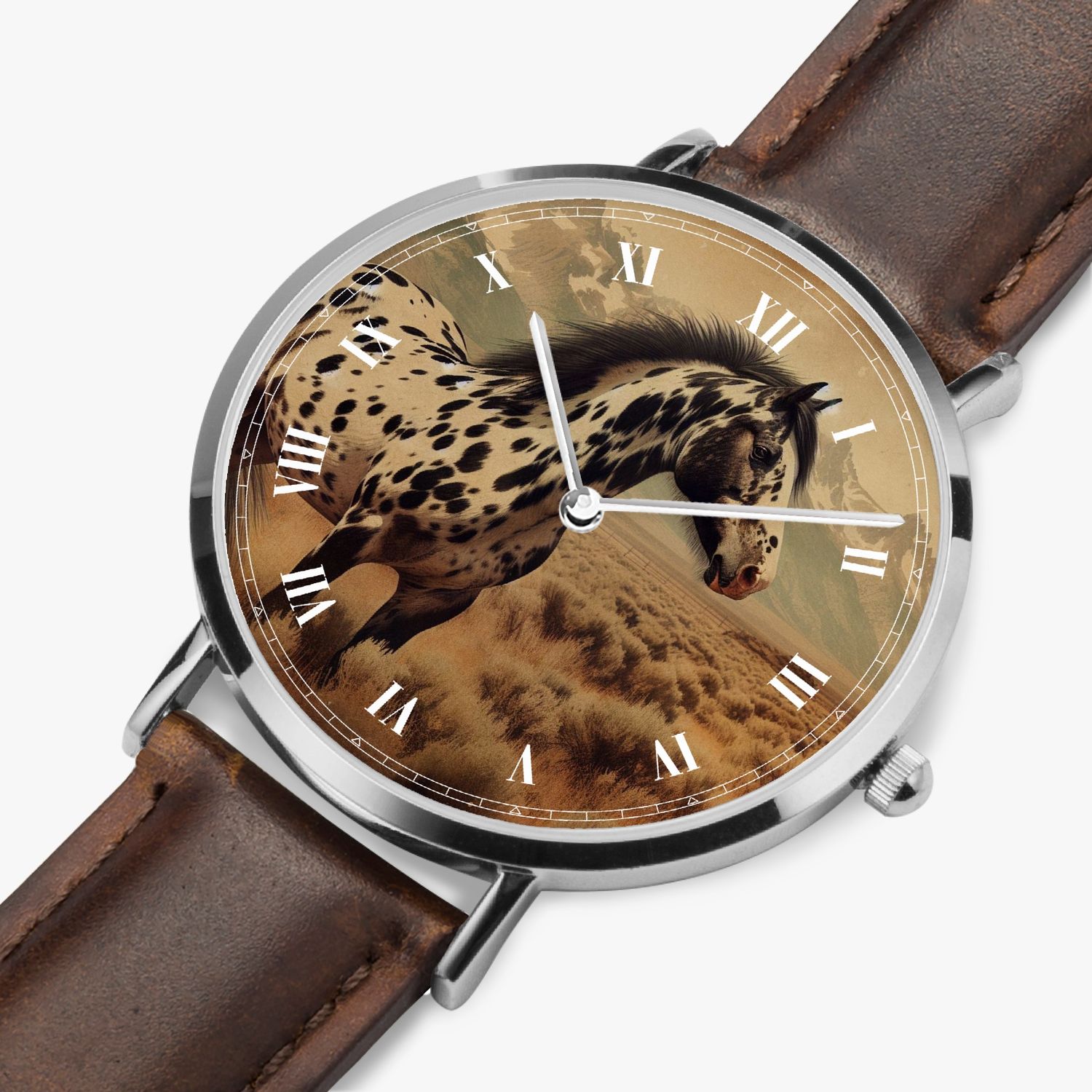 Vintage Style Horse Leather Wrist Watch Silver
