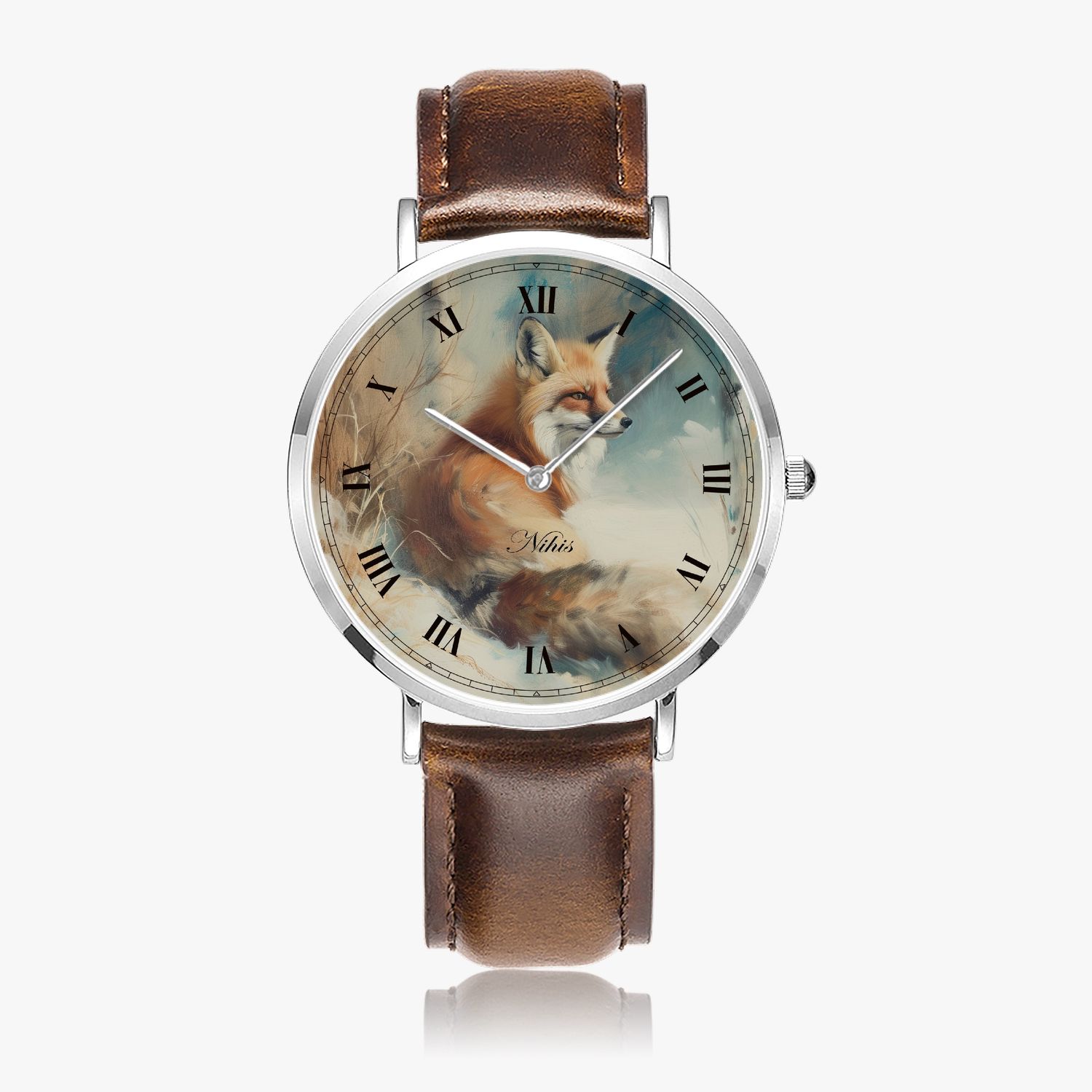 Fox leather wristwatch silver