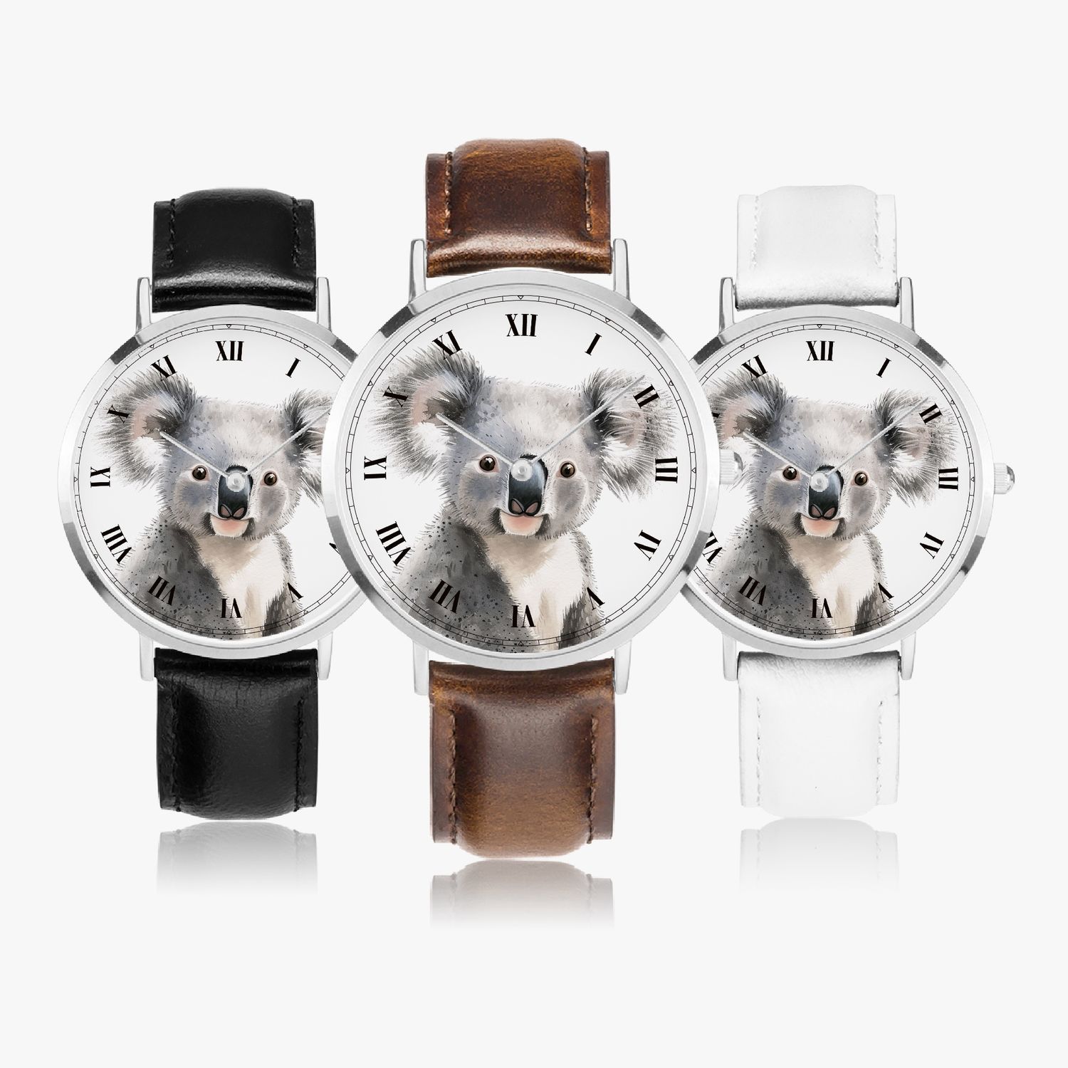 Koala bear leather wristwatch silver