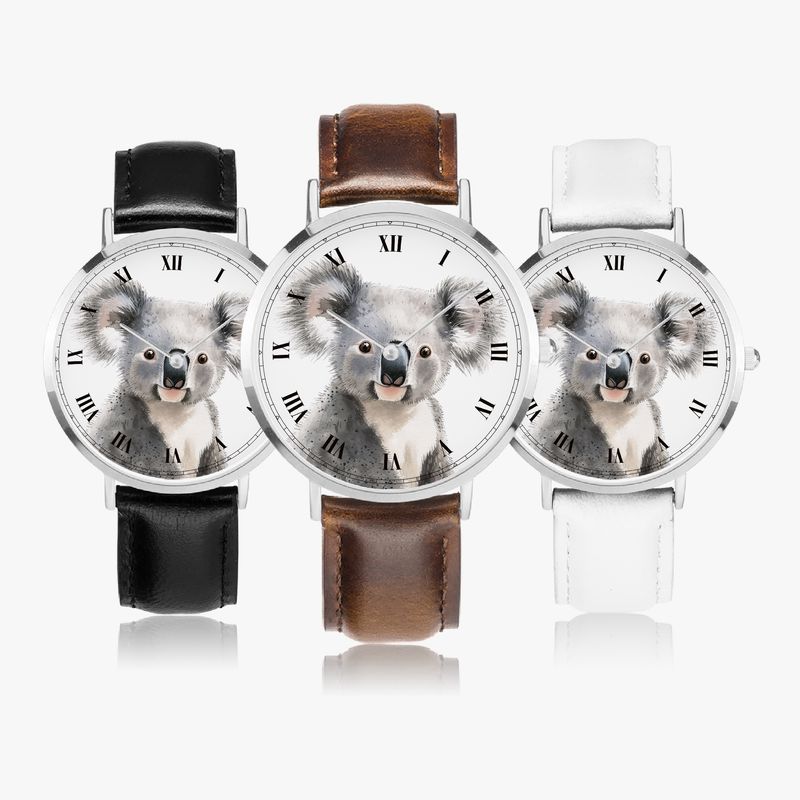 Koala bear leather wristwatch silver
