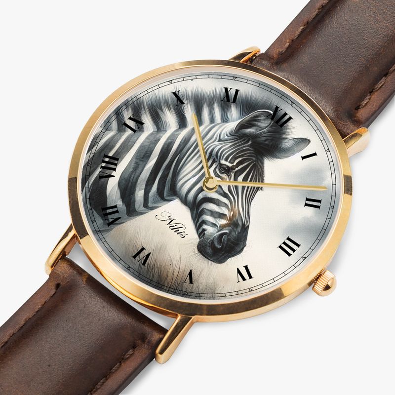 Zebra leather wristwatch rose gold