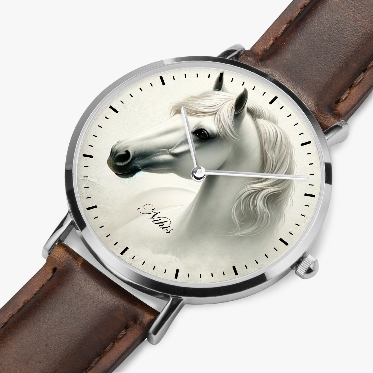 Cream Horse Leather Watch Silver