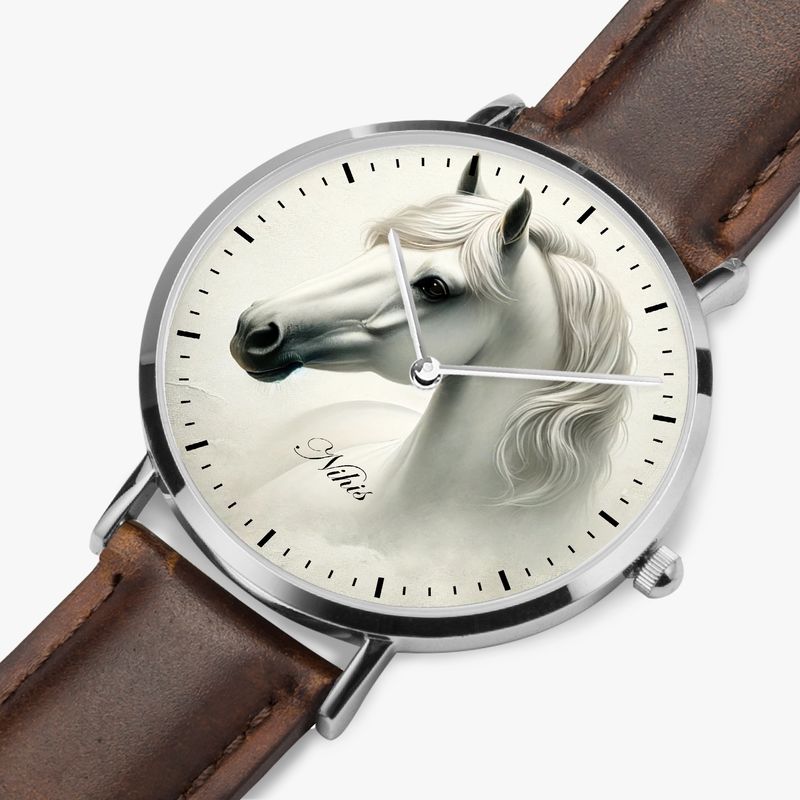 Cream Horse Leather Watch Silver