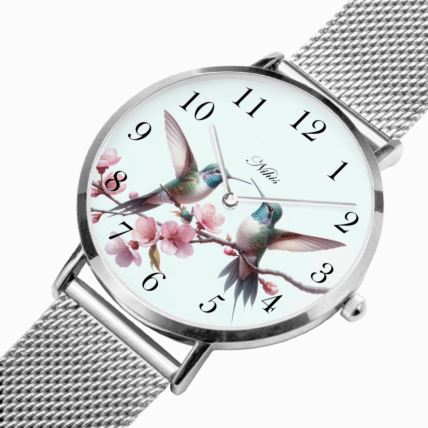 Stainless steel hummingbird wrist watch