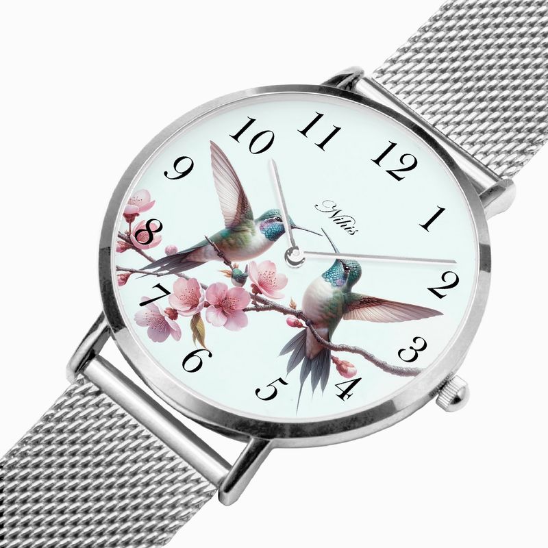 Stainless steel hummingbird wrist watch