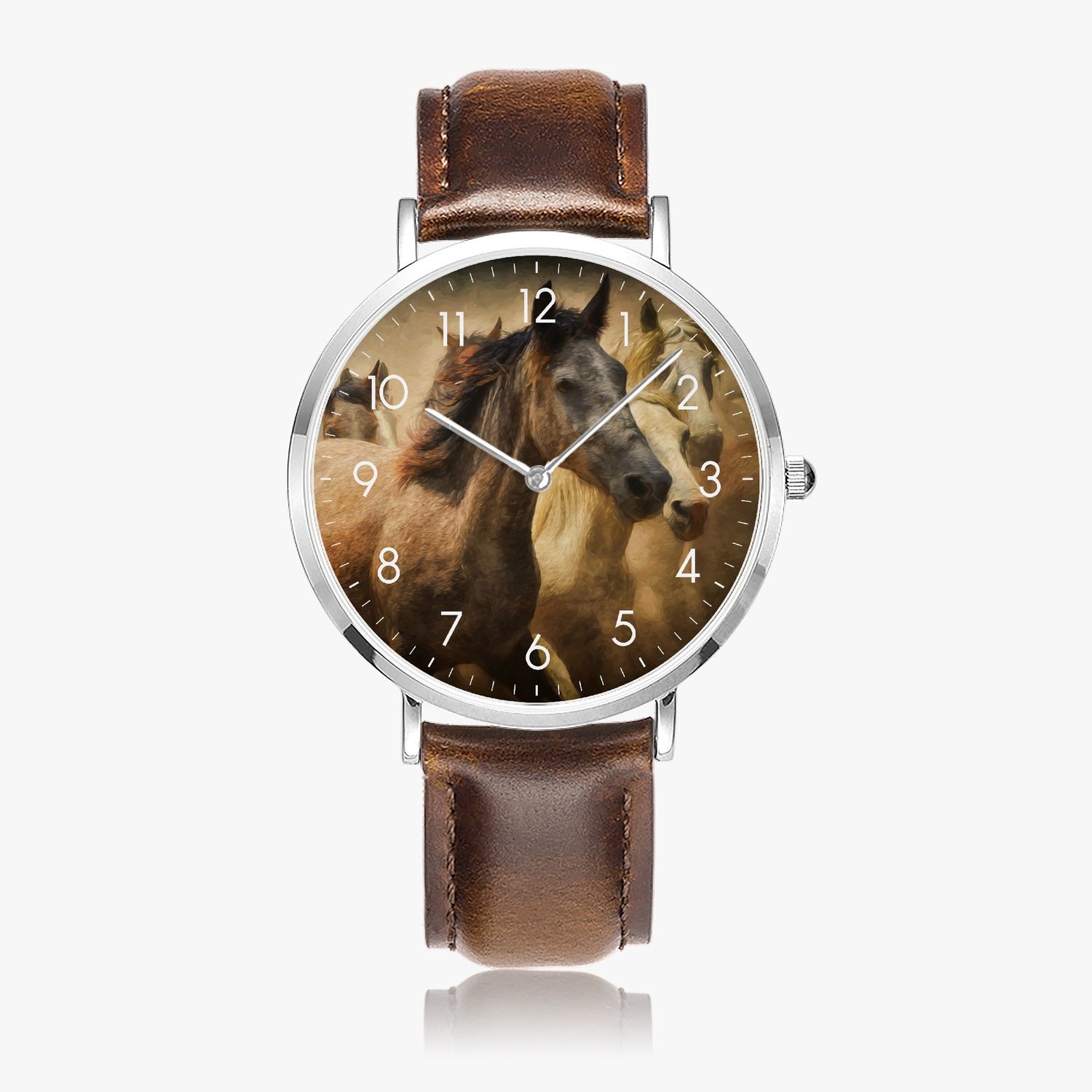 Horse leather wristwatch silver